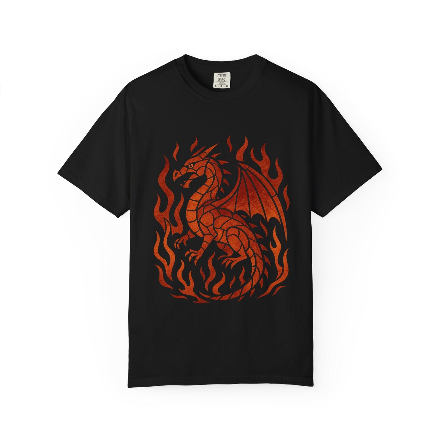 Fire & Flame Dragon T-shirt, Unisex Garment-Dyed Tee, Fantasy Apparel, Perfect for Gifts, Cosplay, and Festivals