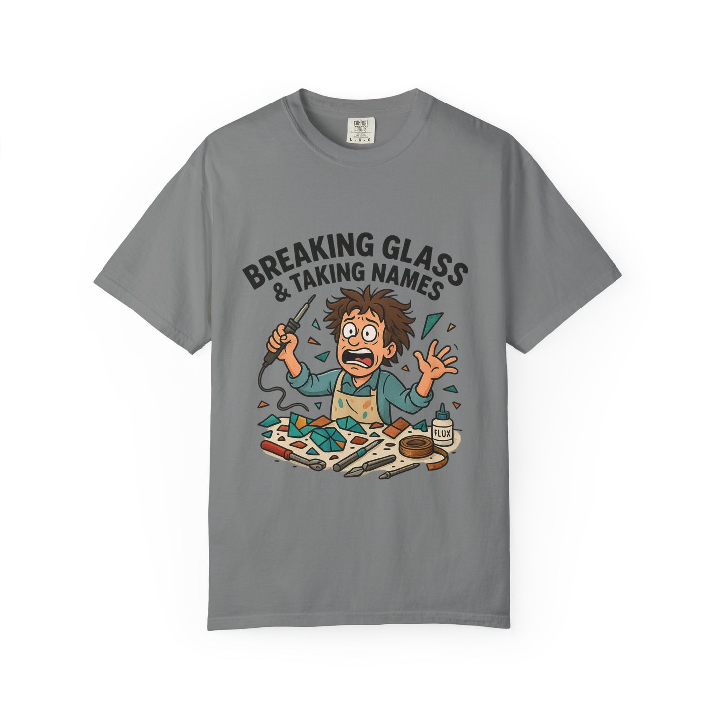 Breaking Glass Unisex Garment-Dyed T-Shirt, Funny Graphic Tee, Casual Wear, Gift for Friends, Quirky Statement Shirt