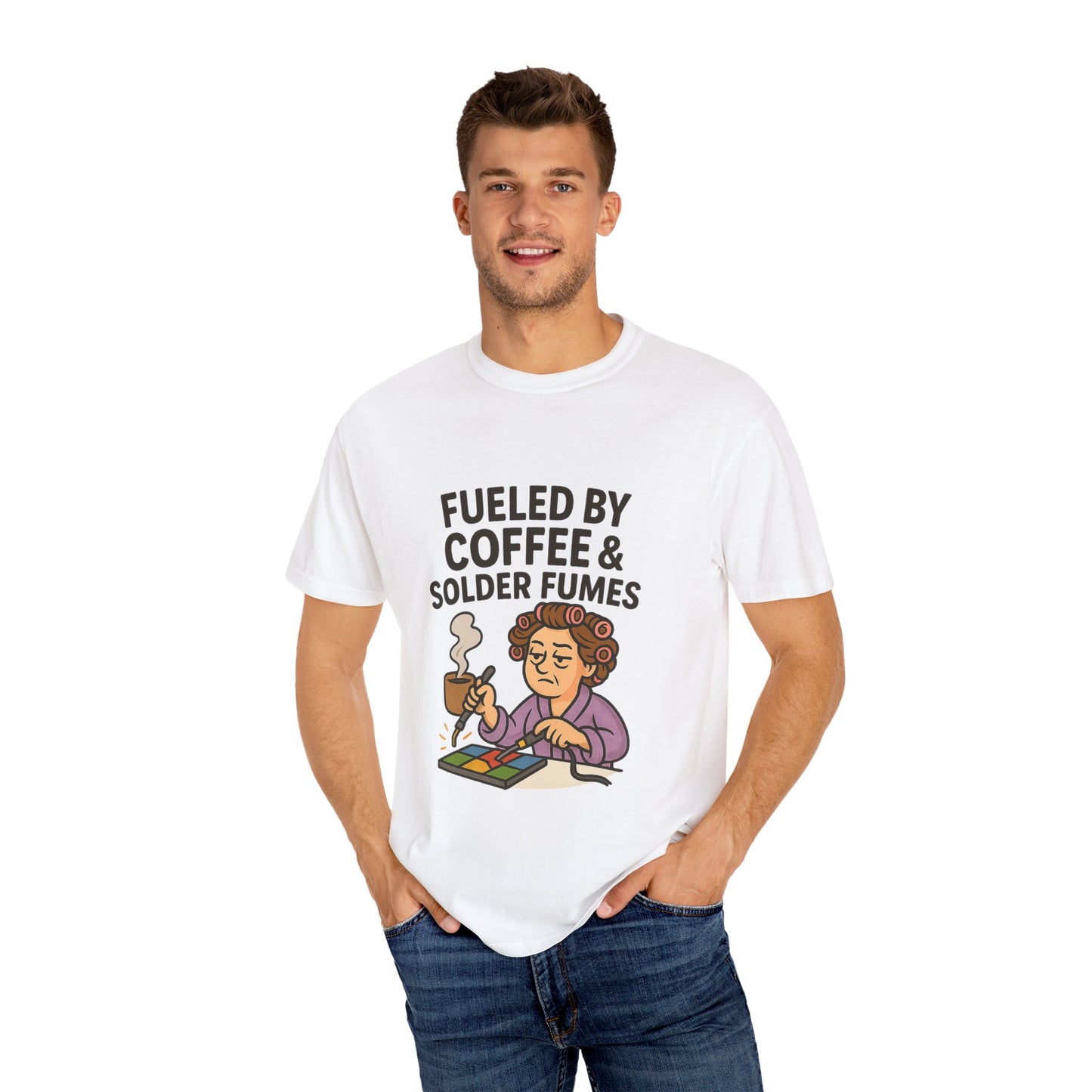 Fueled by Coffee Graphic Tee, Unisex T-Shirt, Gift for Tech Enthusiasts, Geeky Apparel, Quirky Design, Coffee Lovers Shirt