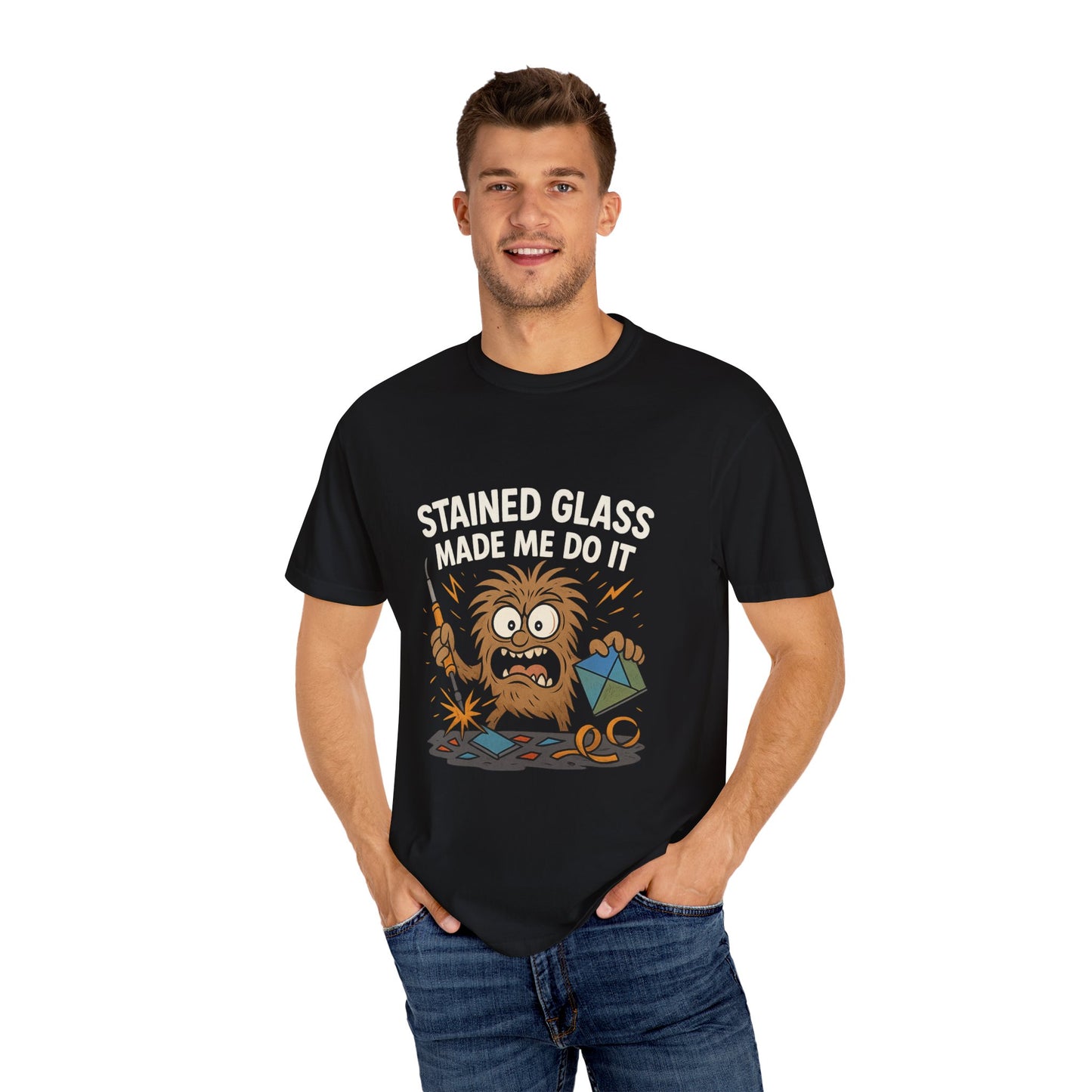 Funny Crafting T-Shirt | Stained Glass Made Me Do It | Gift for Crafters | Unisex Tee | Artsy Apparel | Humor Shirt