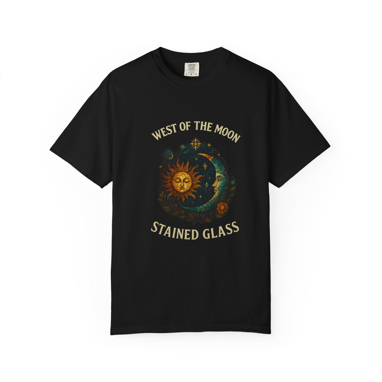 Celestial Stained Glass T-Shirt, Astrology Tee, Moon and Sun Graphic Shirt, Unisex Vintage T-Shirt, Gift for Star Lovers