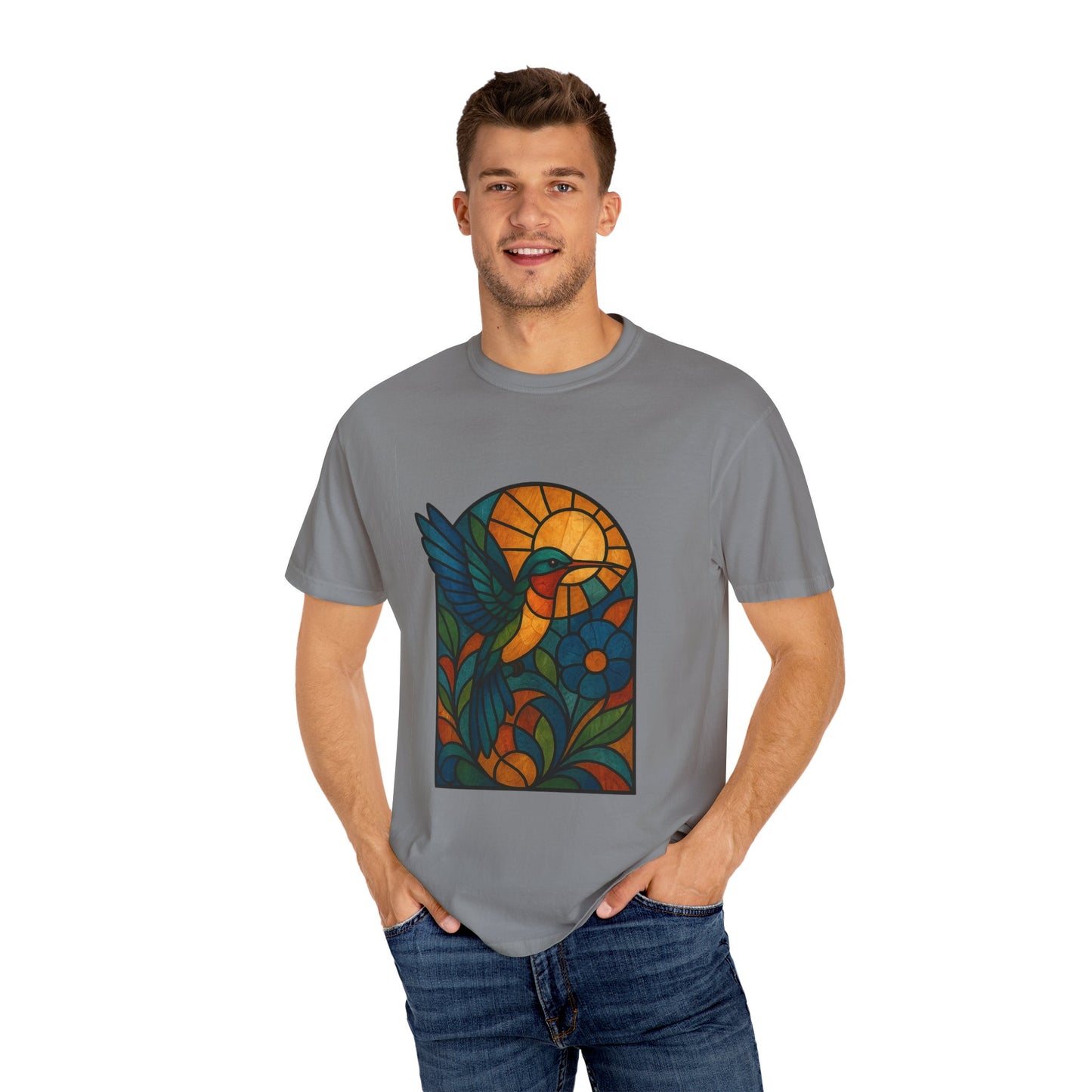 Vibrant Stained Glass T-Shirt, Unisex Tee, Colorful Graphic Shirt, Casual Wear, Gift for Nature Lovers, Eco-Friendly Fashion