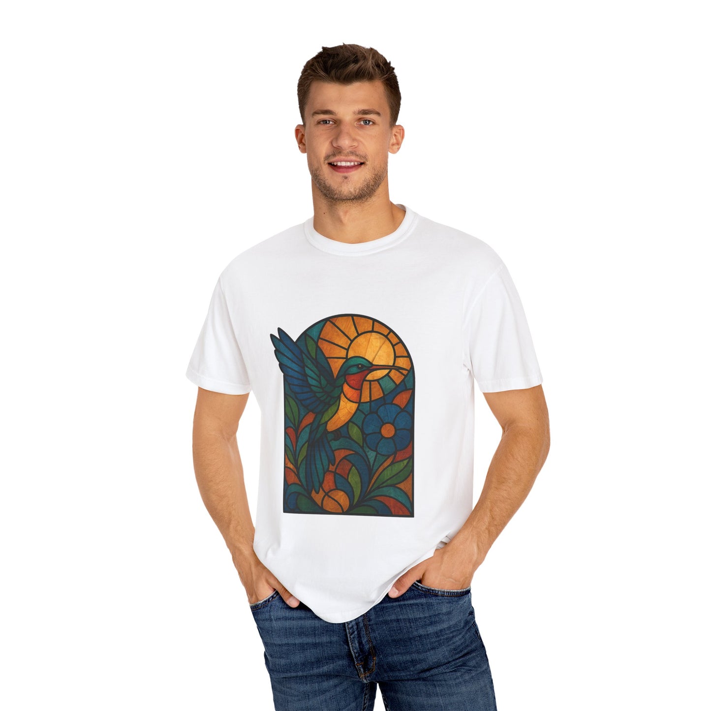 Vibrant Stained Glass T-Shirt, Unisex Tee, Colorful Graphic Shirt, Casual Wear, Gift for Nature Lovers, Eco-Friendly Fashion