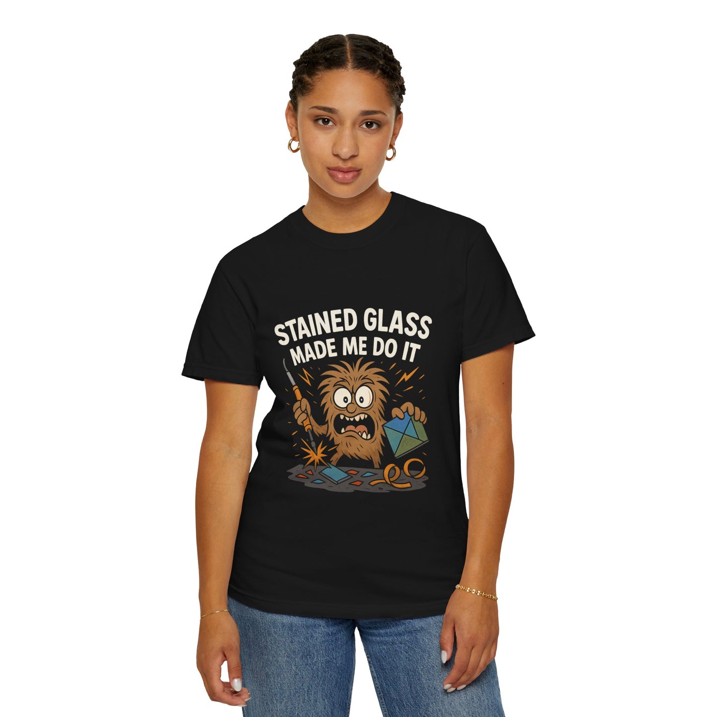 Funny Crafting T-Shirt | Stained Glass Made Me Do It | Gift for Crafters | Unisex Tee | Artsy Apparel | Humor Shirt