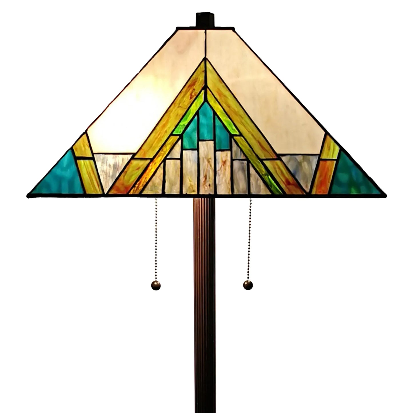 HMS 62\" Two-Tone Tiffany Style Floor Lamp Amber Blue & Green Stained Glass Shade