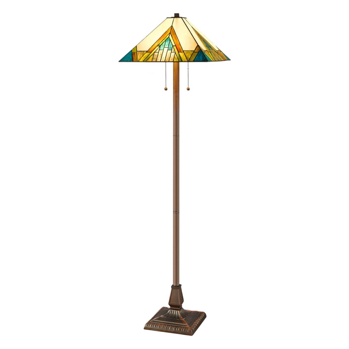 HMS 62\" Two-Tone Tiffany Style Floor Lamp Amber Blue & Green Stained Glass Shade
