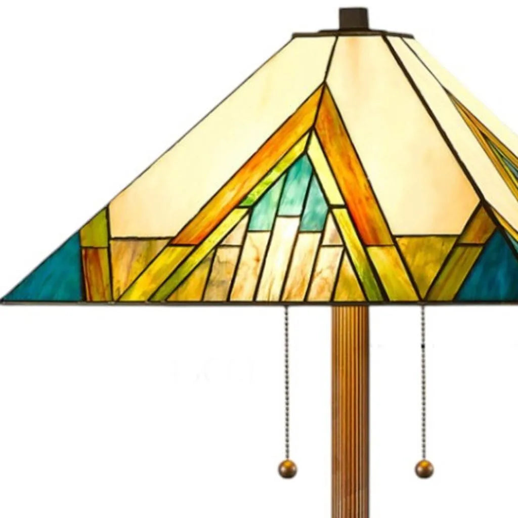 HMS 62\" Two-Tone Tiffany Style Floor Lamp Amber Blue & Green Stained Glass Shade