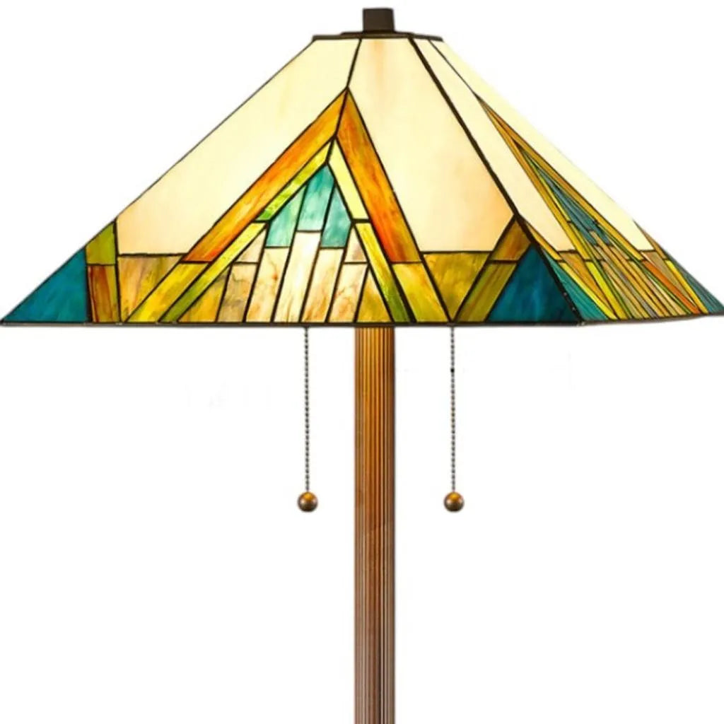 HMS 62\" Two-Tone Tiffany Style Floor Lamp Amber Blue & Green Stained Glass Shade