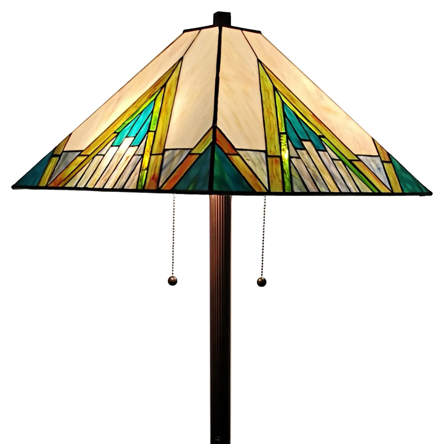 HMS 62\" Two-Tone Tiffany Style Floor Lamp Amber Blue & Green Stained Glass Shade