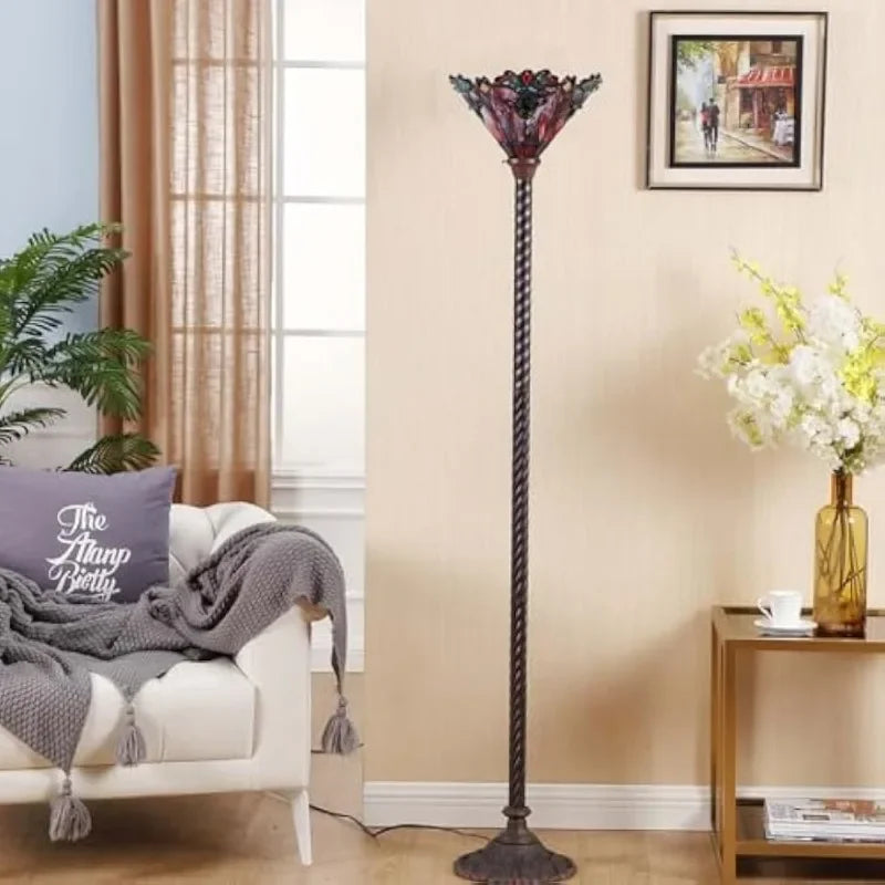 new L10682 Baroque 67 inch Style Stained Glass Torchiere Floor Lamp with 13 Inch Wide Handmade Lampshade, Metal Base