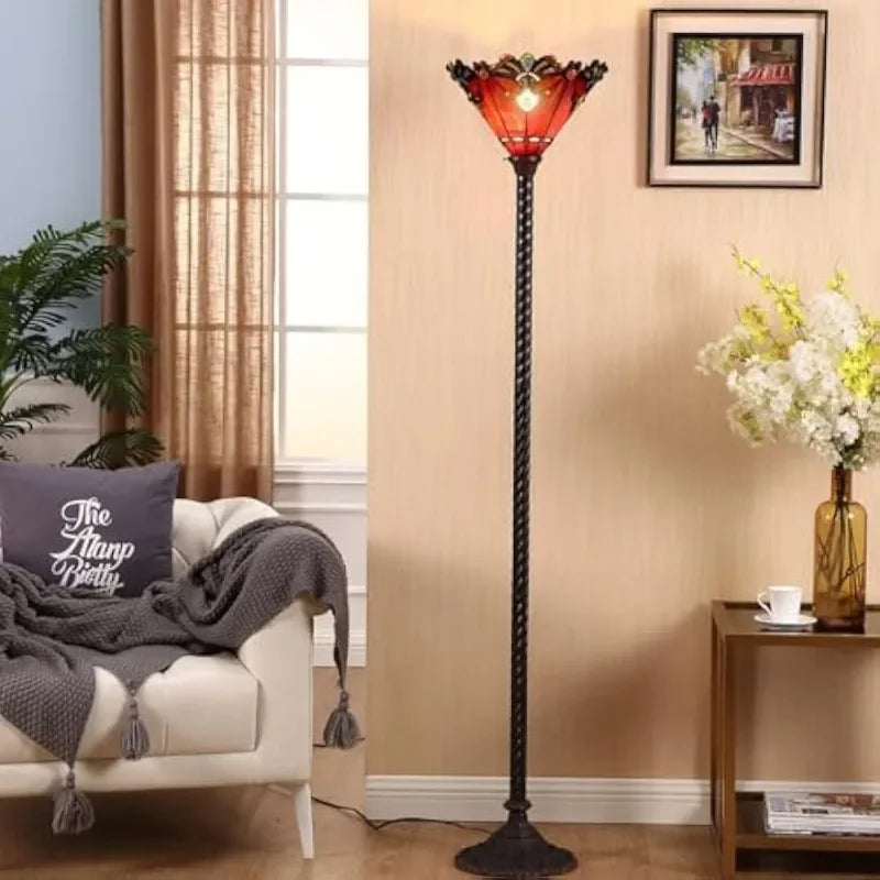 new L10682 Baroque 67 inch Style Stained Glass Torchiere Floor Lamp with 13 Inch Wide Handmade Lampshade, Metal Base