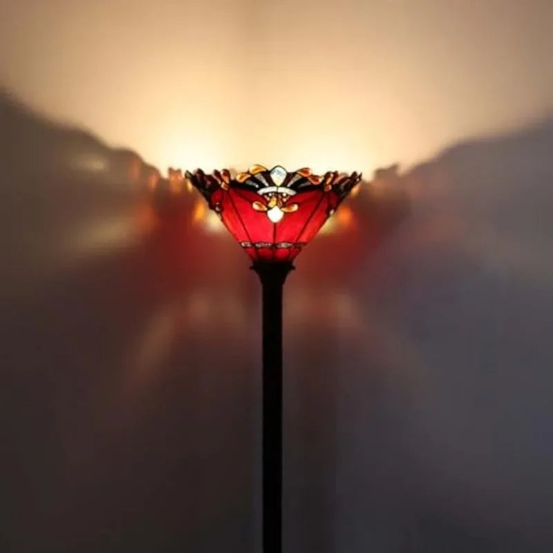 new L10682 Baroque 67 inch Style Stained Glass Torchiere Floor Lamp with 13 Inch Wide Handmade Lampshade, Metal Base