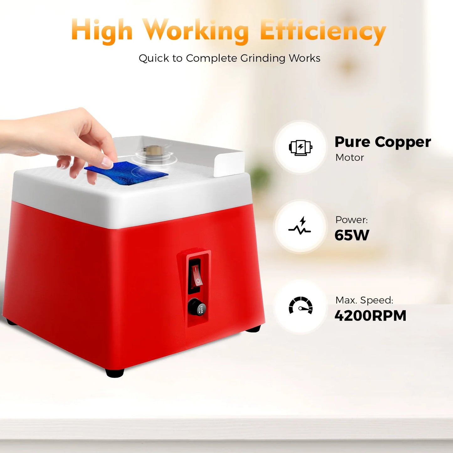 Tabletop Stained Glass Ceramic Grinding Machine Red Electric Mini Grinder for DIY Handcraft Polishing