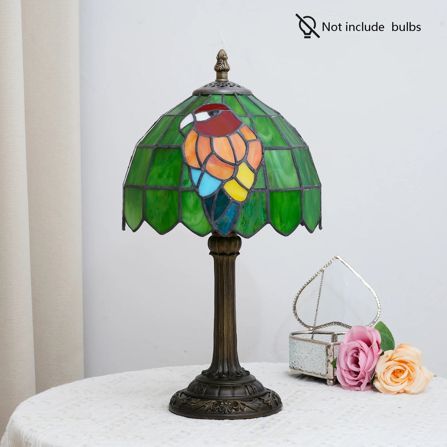 Bird style Parrot Tiffany Lamp Green Stained Glass lamp 8 inch Stained Glass Table lamp for home office decoration