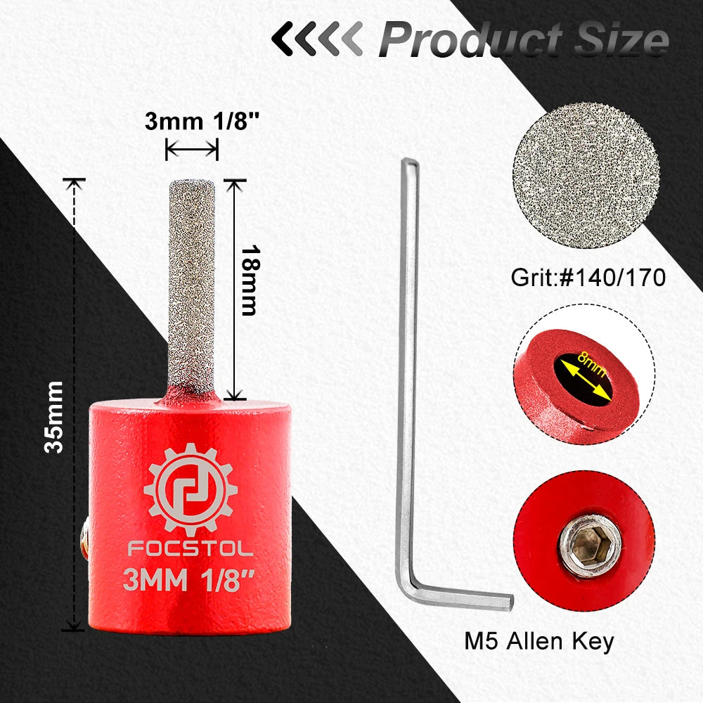 FOCSTOL Stained Glass Grinder Bit Head Tools 1 3/4 1/4 1/8 Inch Diamond Grinder Bits Head Tools Set Glass Drill Bits