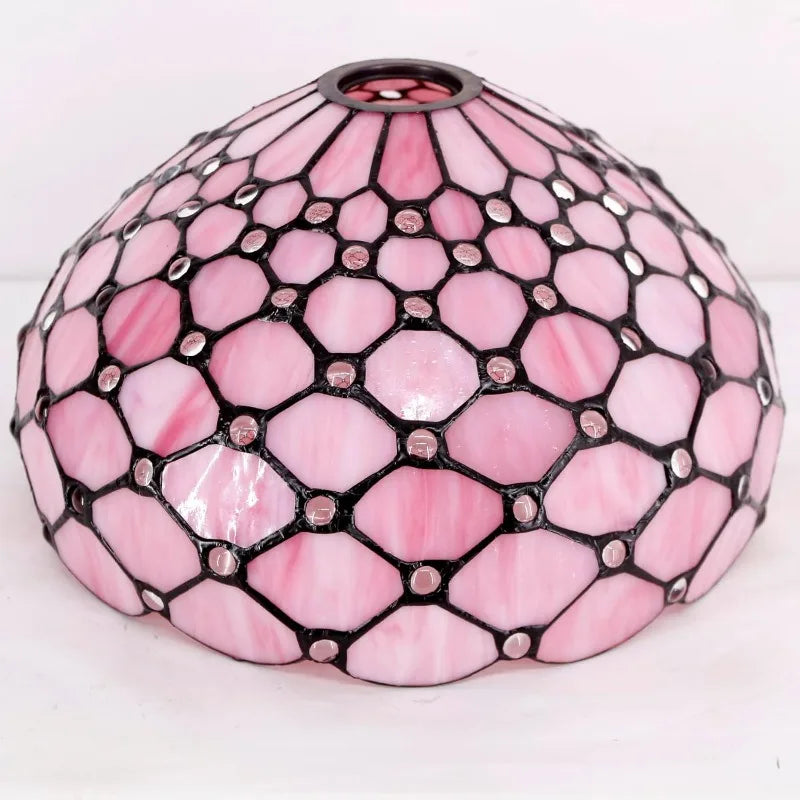 Tiffany Floor Lamp Pink Stained Glass Pearl Bead Light 12X12X66 Inches Torchiere Standing Corner Torch Uplight Decor