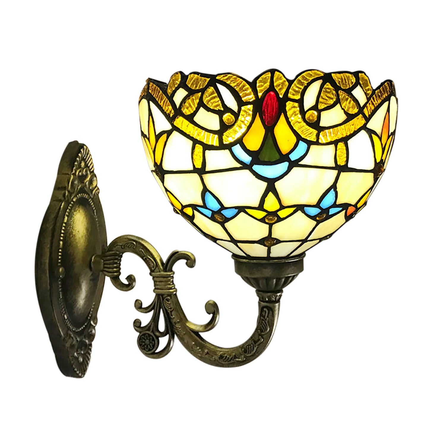 Tiffany Style Beige Dome Glass Wall Lamp, Victorian Style, For Bedroom, Living Room, Dining Room, Balcony, Loft