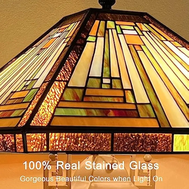 Tiffany Lamp Stained Glass Table Lamp, Mother-Daughter Vase 3-Light,16X16X24 Inches Amber Brown Mission Tiffany Style D
