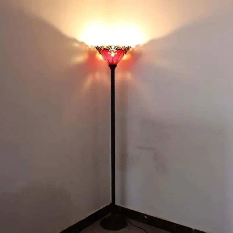 new L10682 Baroque 67 inch Style Stained Glass Torchiere Floor Lamp with 13 Inch Wide Handmade Lampshade, Metal Base