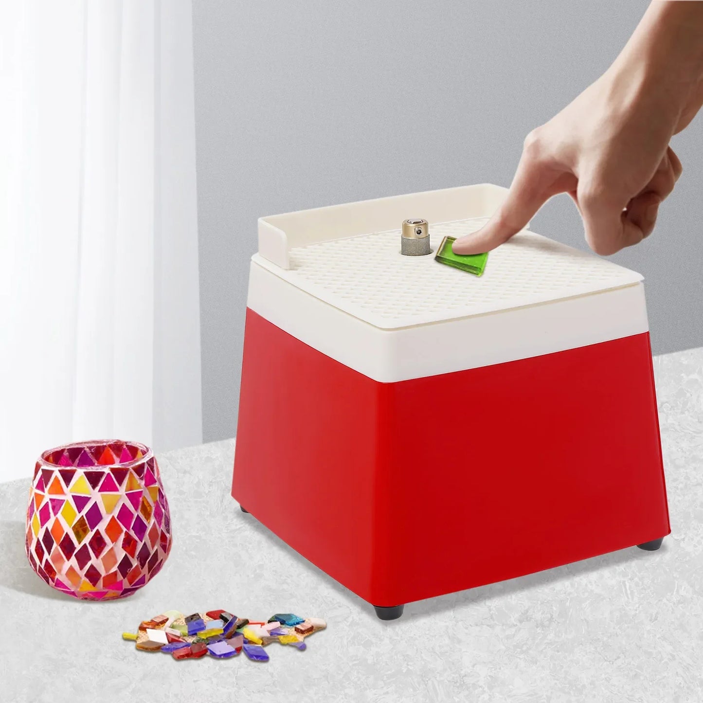 Tabletop Stained Glass Ceramic Grinding Machine Red Electric Mini Grinder for DIY Handcraft Polishing