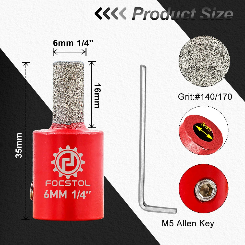 FOCSTOL Stained Glass Grinder Bit Head Tools 1 3/4 1/4 1/8 Inch Diamond Grinder Bits Head Tools Set Glass Drill Bits