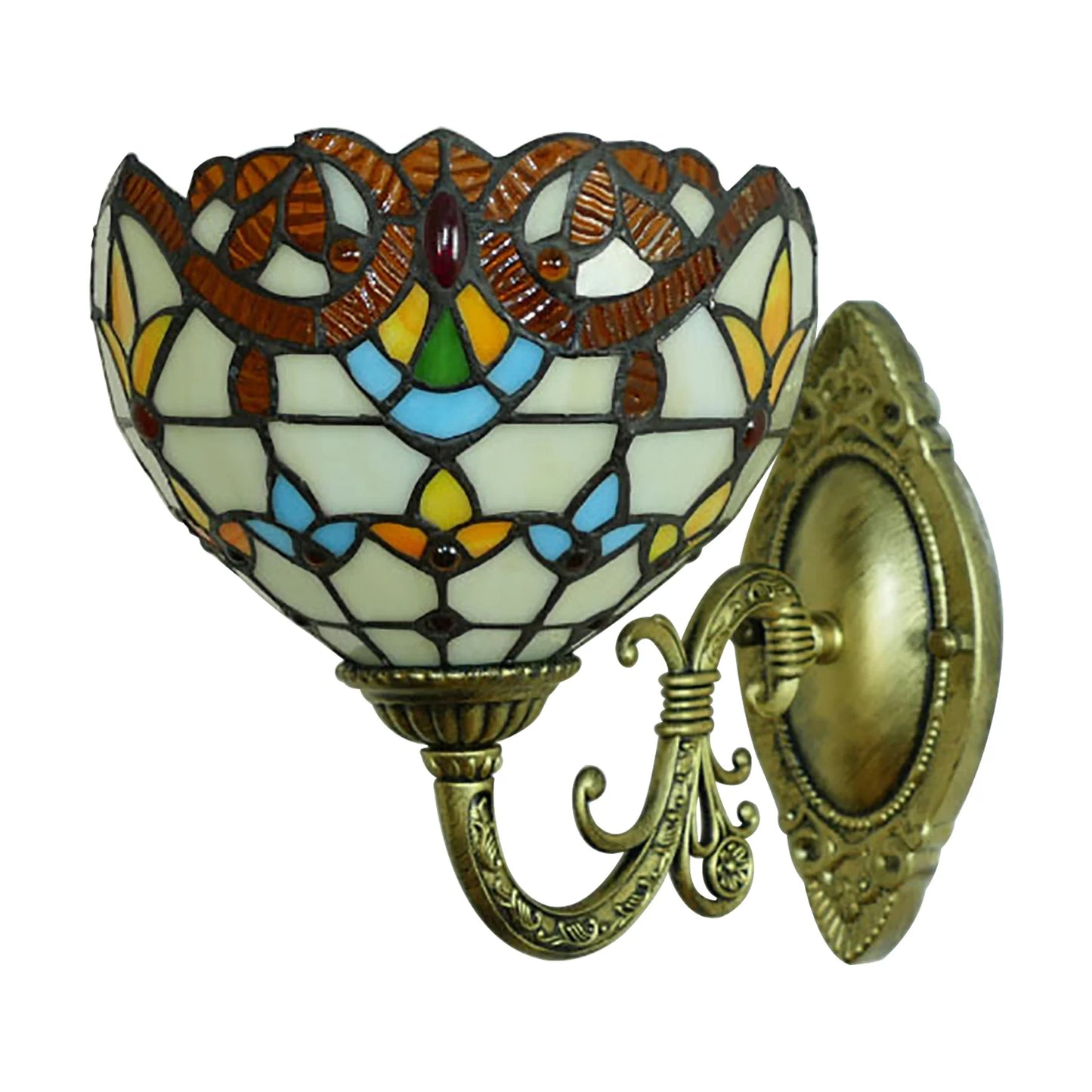 Tiffany Style Beige Dome Glass Wall Lamp, Victorian Style, For Bedroom, Living Room, Dining Room, Balcony, Loft