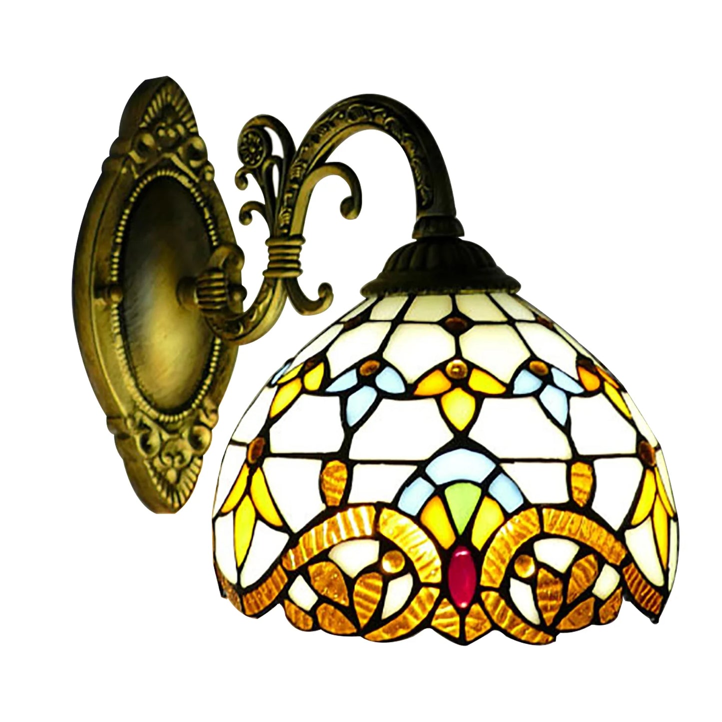 Tiffany Style Beige Dome Glass Wall Lamp, Victorian Style, For Bedroom, Living Room, Dining Room, Balcony, Loft