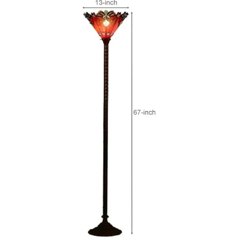 new L10682 Baroque 67 inch Style Stained Glass Torchiere Floor Lamp with 13 Inch Wide Handmade Lampshade, Metal Base