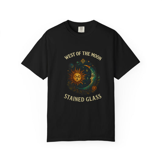 Celestial Stained Glass T-Shirt, Astrology Tee, Moon and Sun Graphic Shirt, Unisex Vintage T-Shirt, Gift for Star Lovers