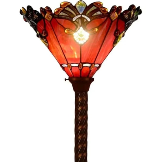 new L10682 Baroque 67 inch Style Stained Glass Torchiere Floor Lamp with 13 Inch Wide Handmade Lampshade, Metal Base