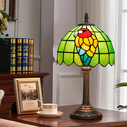 Bird style Parrot Tiffany Lamp Green Stained Glass lamp 8 inch Stained Glass Table lamp for home office decoration