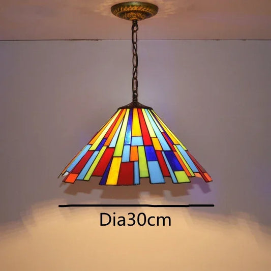 Retro Tiffany Style Colorful Glass Chandelier Mediterranean Pendant Light For Bar Bedroom Balcony Creative Decor